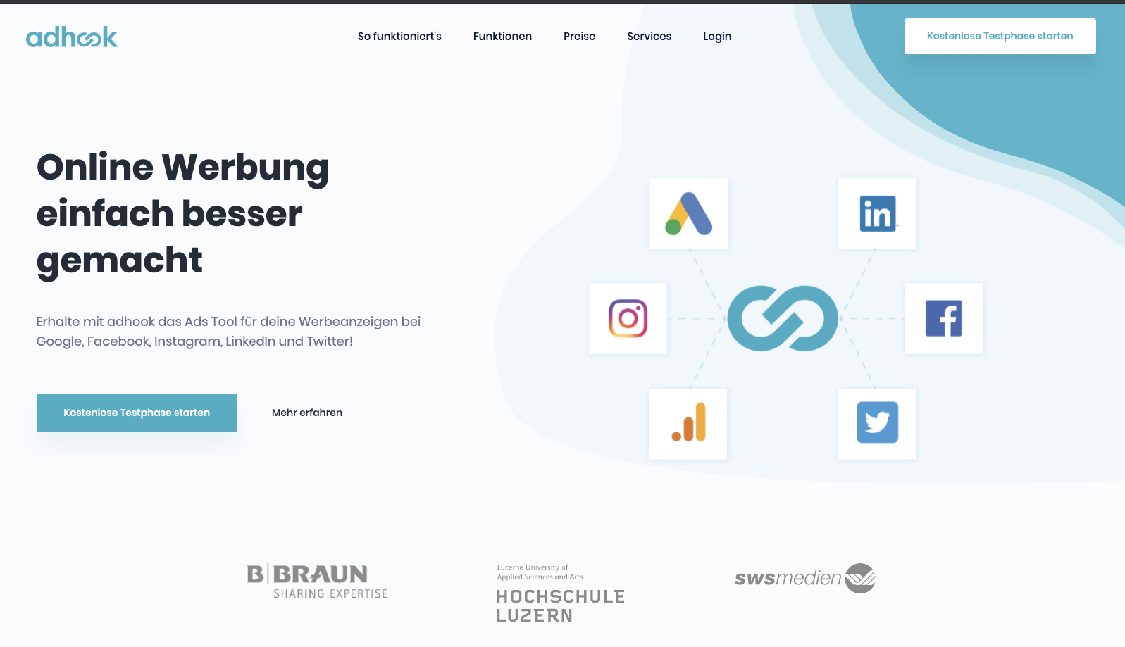 Landing Page von Adhook