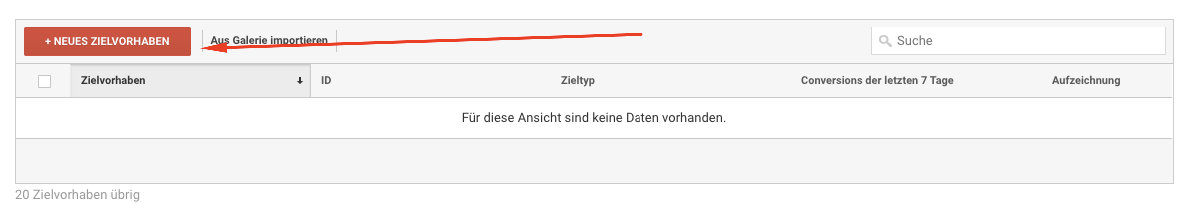 Neues Zielvorhaben in Google Analytics auswählen