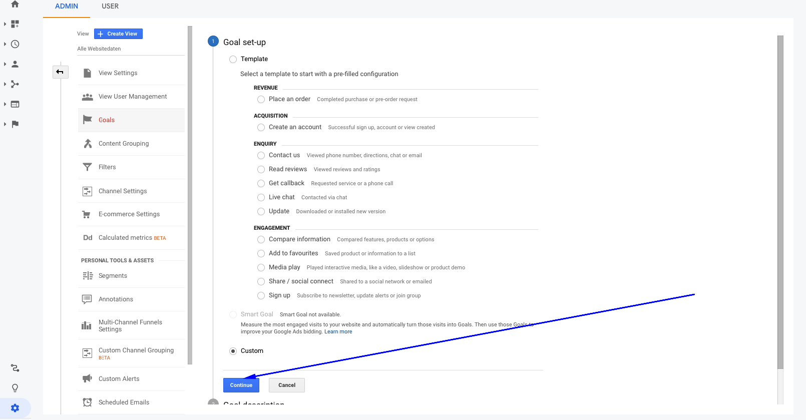 Setup goals in Google Analytics